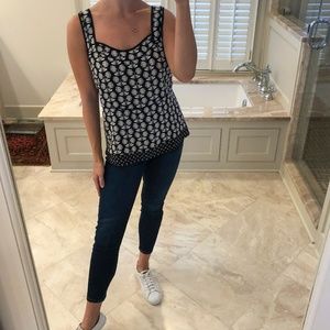 Ecru, size medium, 100% silk black & white top